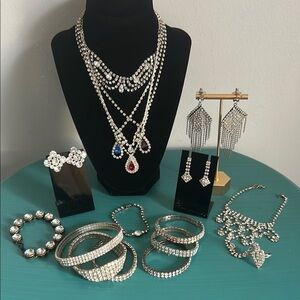 16 Piece Wedding Prom Formal Rhinestone Necklaces Bracelets Earrings Glam Bundle